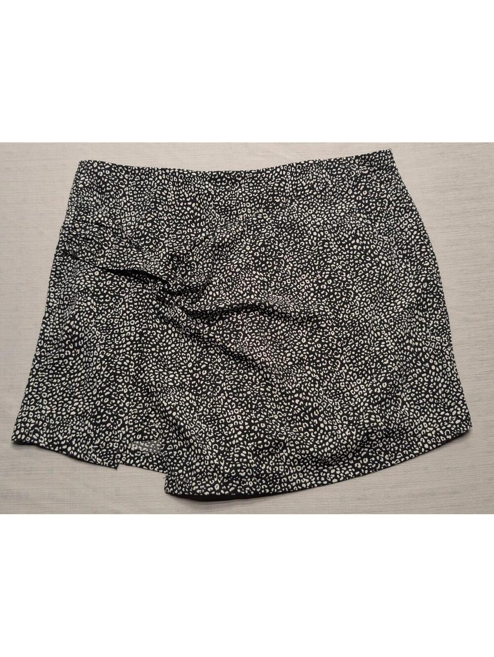 Zara Shorts Skort Black White Animal Print Draped Asymmetrical Tie Front Size XL